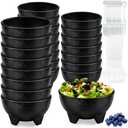 LOSYHU 24 Pack 13.5 OZ Salsa Bowls for Party, Unbreakable Guacamole Bowl Plastic Mexican Salsa Bowls Bulk Small Molcajete Bowl with Spoons and Forks for Fiesta, Chips, Dip, Candy, Black