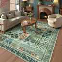 Boho Green Washable 8x10 Area Rug for Living Room, Floral Large Rugs for Bedroom Aesthetic, Non Slip Botanical Soft Indoor Throw Carpet for Dining Room Home Office Playroom (Green,8 x 10)