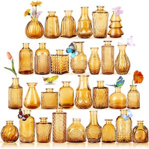 Glass Bud Vases,Small Vase for Flower,Vases for Centerpieces,Vintage Mini Vases for Wedding Decor,Home Table Decorations Diffuse Bottles,Ideals for Gifts(Pack of 30,Dark Brown)