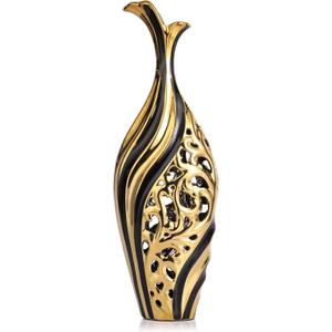 LCCCK Ceramic Modern VASE, 19.6 inches Tall, Black Gold, Ideal for Pampas Grass & Single Flower Arrangements, Decorative Floor Vase for Living Room, Dining Room, Entryway (Large)