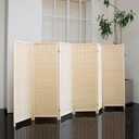 6 Panel Short Room Divider 3.9 ft Tall Double-Side Folding Privacy Screen, Natural Beige Bamboo Partition Wall for Home Office, Living Room & Corner Spaces