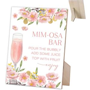 2 x Blush Pink Floral Mimosa Bar Sign,for Wedding Reception & Event Party,Table Centerpieces for Party Event,Bridal Shower Decorations,Mimosa Bar Decor,Wedding Party Sign,Wood Signage With Stand,2