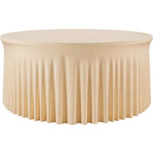 60 Inch Champagne Round Tablecloth,Washable Stretchy Fitted Circular Table Cover with Elastic Edge for 5FT Round Table, Reusable Tablecloth for Wedding Banquet Party Birthday Buffet Dining