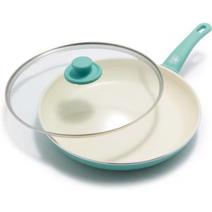 GreenLife Soft Grip Healthy Ceramic Nonstick, 12" Frying Pan Skillet with Lid, PFAS-Free, Dishwasher Safe, Turquoise