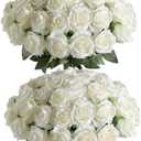 Veryhome 36Pcs Artificial Roses Realistic Fake Flowers Bulk Long Stem Silk Faux Roses Bouquet for Wedding DIY Home Decor Bridal Table Centerpieces Party Arrangements Gifts (White)