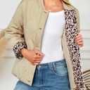 Dokotoo Winter Clothing for Women Casual Long Sleeve Button Down Leopard Puffer Jacket Womens Fall Fashion 2025 Baggy Warm Quilted Jackets for Women Lightweight Padded Jackets with Pockets Black S