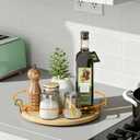 11" Lazy Susan Turntable Organizer for Table Top, Round Bamboo Lazy Susan Turntable for Cabinet with Handle, Home Kitchen, Pantry, Dining, Bathroom Vanity, Spice Organization, Wooden Decor