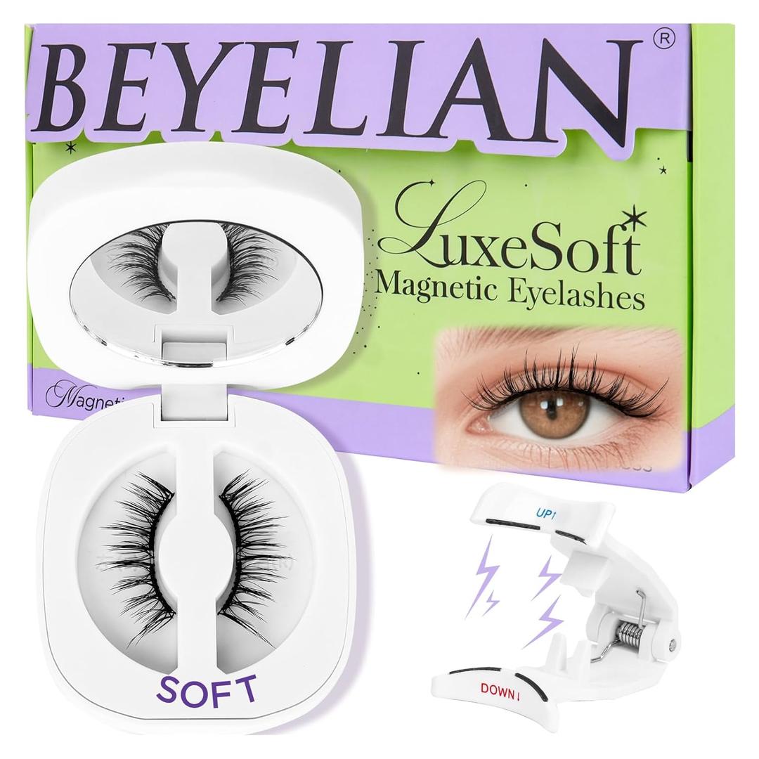 BEYELIAN Magnetic Eyelashes with Applicator Kit, Upgrade Reusable Natural Look False Lashes, No Glue Needed Soft Magnetic Lashes for Eye (Lightweight & Comfortable)