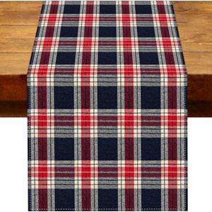 Independence Day Tartan Plaid Table Runner American 4th of July Buffalo Plaid Memorial Patriotic Party Decoration Home Kitchen Table Decor
