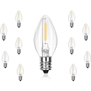 C7 LED Replacement Christmas Light Bulbs, 10 Pack Clear Shatterproof Halloween Bulbs for Outdoor String Lights, Xmas Tree Patio Porch Holiday Party Decor, E12 Candelabra Base, Warm White