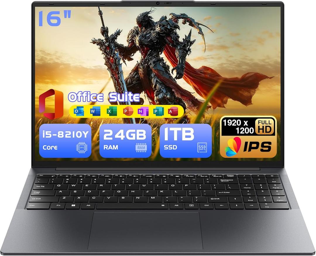 i5 Gaming Laptop,16" Laptop Computer 24GB RAM 1TB SSD, Win 11 pro Notebook PC, Office Suite,1920 x 1200 FHD 16:10, with BT5.0 Wi-Fi, 3xUSB A, HDMI, RJ45, Backlit Keyboard, (24GB RAM,1TB SSD)
