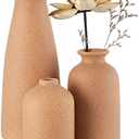 CEMABT Brown Ceramic vase Set-3 Small Flower vases for Decor,Modern Boho Farmhouse Home Decor,Decorative vase for Pampas Grass&Dried Flowers,idea Shelf,Table,Bookshelf ，Entryway- Distressed