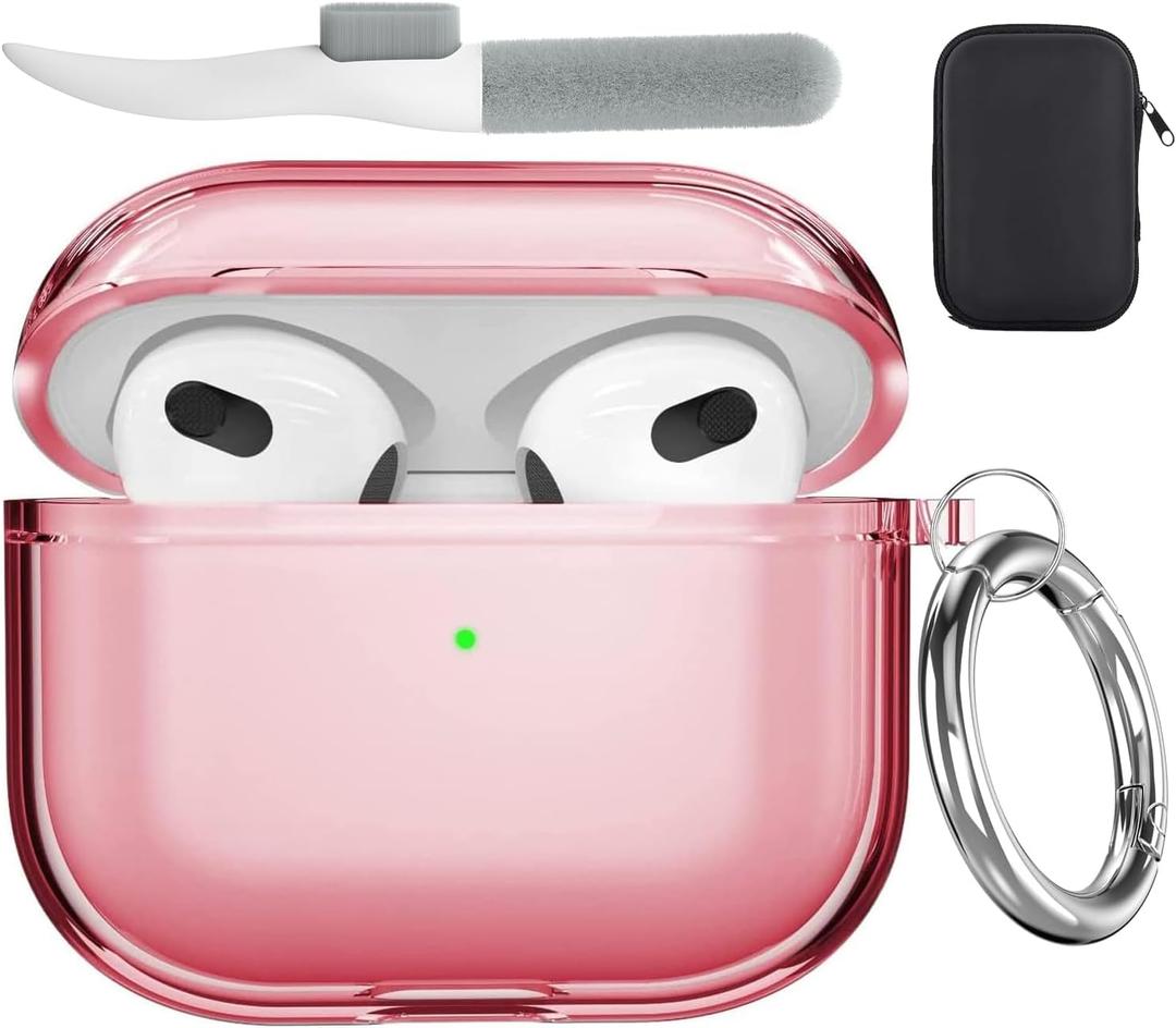 Valkit Compatible AirPods 3rd Generation Case Cover Clear, Shockproof Airpod 3 Case 2021 with Keychain for Women Men Girls Soft TPU Protective Skin Cover for AirPods Case 3 Gen - Clear Pink