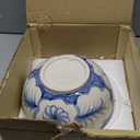 Maxdot Blue and White Bowl 10 x 5 Inch Large Hand Painted Stoneware Decorative Vase Bowl with Floral Chinoiserie Ceramic Design for Kitchen Centerpiece Creative Home Decor