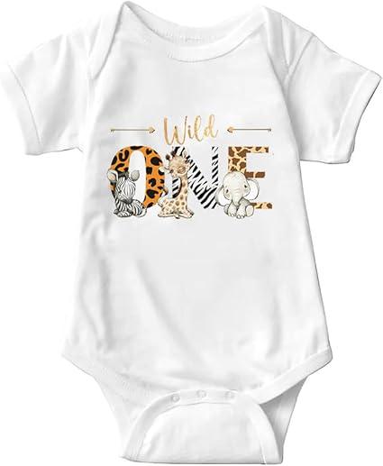 Wild Animal One Baby Bodysuit Girls Boys Newborn Funny Graphic Clothes Short Sleeve Infant Romper , White 3-6 Months 