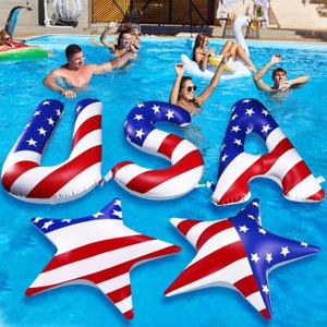 JellyArch 5 Pcs 20'' Patriotic Inflatable Pool Floats Red White and Blue USA Letter & Star Decorations 4th of July Pool Toys for Adults 250th Anniversary Memorial Day Independence Day Summer Party, Large