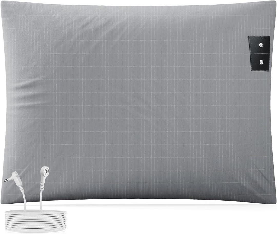 Grounding Pillowcase 20x30 Inch Gray, Conductive Grounding Pillowcase with 10% Silver Fiber, Soft, Skin-Friendly Fabric for Static Release (1Pack Queen)