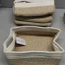 OIAHOMY 4 Pack Storage Baskets for Organizing, Basket for Shelves with Handle, Woven Baskets for Storage Toys, Towels, Books, Cotton Rope Basket 13" L x 9 " W x 7.8 " H, Brown & White