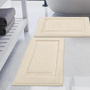 SHACOS Ultra Soft Bathroom Rugs Set of 2 Pieces 20x32 + 16x24 inch Microfiber Bath Mats Non Slip Washable Bathroom Mats Bath Rugs for Bathroom Shower Tub, Light Beige