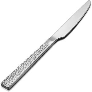 E-far Hammered Dinner Knives Set of 12, 8.9 Inch Stainless Steel Serrated Steak Butter Knife for Home Kitchen Restaurant, Modern Design & Square Edge, Mirror Finish & Dishwasher Safe,  Hammered Square Edge