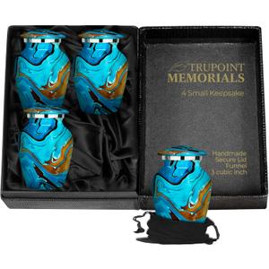Trupoint Memorials Small Urns for Human Ashes Keepsake, Camouflage and Hunters Decorative Mini Cremation Urn for Adult Men & Women, Set of 4, Blue