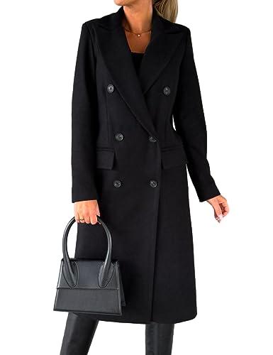 IDEALSANXUN Black Peacoat Womens Winter Coats for Women Long Pea Coat Trench Ladies Double Breasted Fall Warm Fashion Outfits, Black, XL