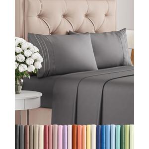 King Size 4 Piece Sheet Set - Comfy Breathable & Cooling Sheets - Hotel Luxury Bed Sheets for Women & Men - Deep Pockets, Easy-Fit, Extra Soft & Wrinkle Free Sheets - Dark Grey Oeko-Tex Bed Sheet Set