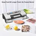Gasbye 95kPa Precision Vacuum Sealer Machine, Double Heat Seal for Dry/Moist Food, Easy-Lock Handle, Built-in Bag Storage & Cutter, Progress Display, Pulse Mode, Removable Drip Tray, Silver