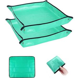 BIUWING 2PCS 26.8" x 26.8" Plant Repotting Mat Waterproof Transplanting Mat Indoor Succulent Potting Mat Portable Gardening Soil Changing and Watering mat Square and Foldable Garden mat (Green)