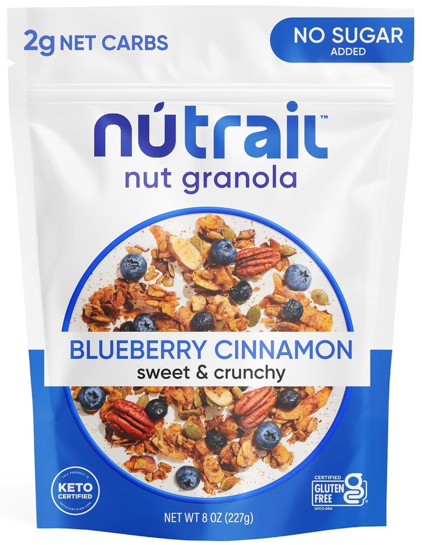 4 x NuTrail Nut Granola Cereal, Blueberry Cinnamon, No Sugar Added, Keto, Low Carb, Gluten Free, Grain Free, Healthy Breakfast 8 oz. 1 Count (EXP 06/28/26)