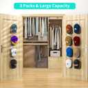 HapiRm Over Door Hat Rack - 3 Packs Hat Organizer with 12 Hooks Design, Hanging Baseball Cap Organizer Storage Holds Up to 60 Caps for Door, Bedroom, Closet (White)