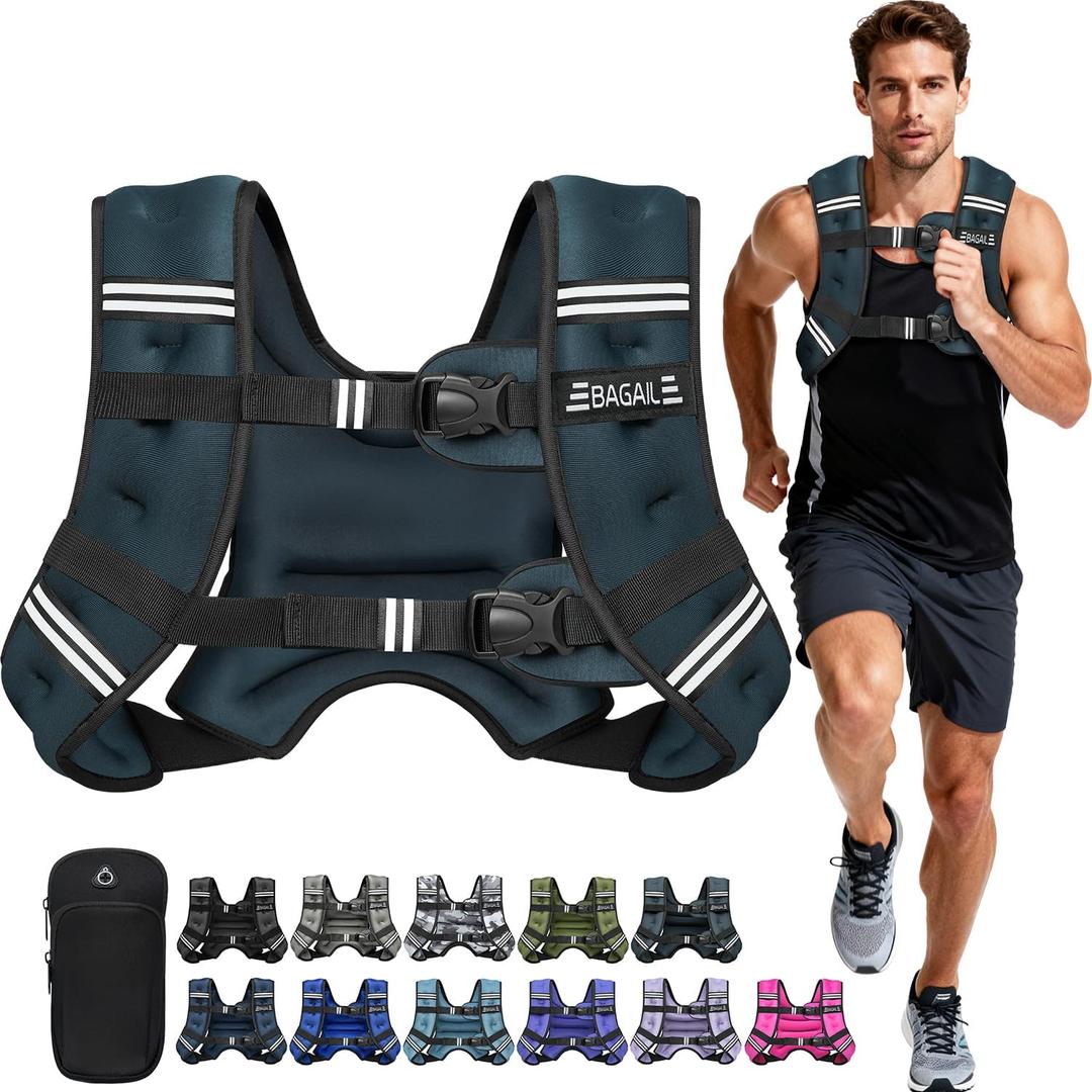BAGAIL Comfort-Fit Weighted Vest for Woman, Even Weight Distribution, Faster Weight Loss, No-Chafe or Bounce for Walking & Running with Detachable Phone Pouch & Reflective Stripes (30lbs) (Steel Blue)