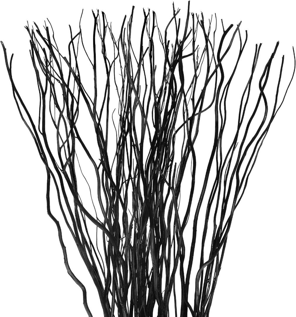 Xinnun 50 Pcs Curly Willow Branches Decorative Dried Willow Vase Filler Tree Branches for Artificial Twigs Sticks for DIY Crafts Home Decor(Black,15.75 Inch)
