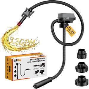 Cordless Fuel Transfer Pump with Auto-Stop, 3.2 GPM Portable Electric Pump Compatible with Dewalt 20V & Milwaukee 18V Batteries, 51-Inch Hose & 3 Adapters for Gasoline, Diesel (Bare Tool)