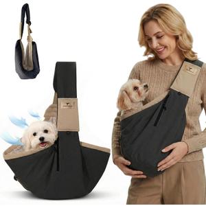Dog Sling Carrier for Small Dogs & Cats Up to 20 lbs Cat Sling Carrier Chest, Puppy Backpack Purse with Pockets, Adjustable Shoulder Strap, Hands Free Travel Bag (Black)