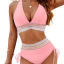 Blooming Jelly Womens High Waisted Bikini Tummy Control Swimsuits Two Piece Drawstring Swim Suits 2024 (M, Light Pink)