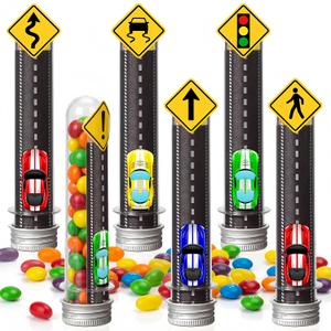 6 Set Race Car Party Candy Tubes Racing Car Racetrack Traffic Warning Signs Plastic Test Tubes Racing Popcorn Candy Cookie Container Cars Birthday Party Supplies for Race Fans (Classic)