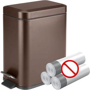 Homie Soft Close, Slim Trash Can 1.6 Gallon with Anti  Bag Slip Liner and Lid, Use as Mini Garbage Basket, Slim Dust Bin, or Decor in Bathroom, Restroom, Kitchen, or Bedroom (Bronze)