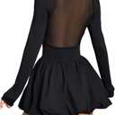 GORGLITTER Women's Long Sleeve Square Neck Mini Bubble Dress Y2k Goth Sheer Mesh See Through Fall Cocktail Dresses 2025 (Large, Black)