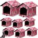 Weysat 8 Pieces Waterproof Stray Cats Shelter Warm Outdoor Cat House Foldable Pet Bed with Tent Stakes Winter Weatherproof Feral Cat Cave for Outside Stray Dog Kennel Wild Animal (Red Camouflage)