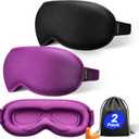 Weighted Sleep Mask 2 Pack - 3D Contoured Eye Masks for Sleep, Best Blackout Sleep Masks for Women Men, Eye Mask for Travel, Meditation, Airplane, Memory Foam, Adjustable Strap, Black Purple