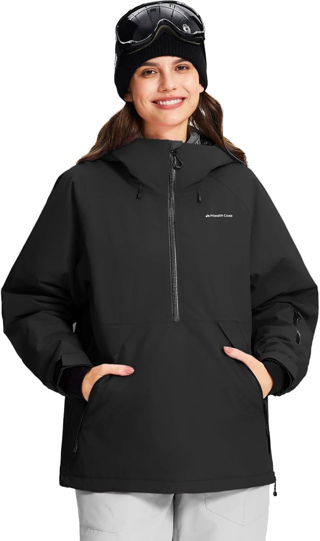 Pionner Camp Womens Ski Jacket Snow Coat Waterproof Baggy Anorak Snowboard Hoodie Insulated Pullover Winter Sports Mountain (XX-Large, Black)
