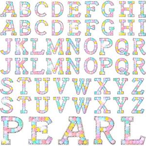 Canlierr 52 Pcs Self Adhesive Pearl Rhinestone Letter Patches Rhinestone A-z Glitter Pearl Sew on Patches Bling Letter Sticker Appliques Fabric Craft for DIY Clothes Bags Hats(Stylish Style)