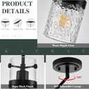 Glass Pendant Light Kitchen Island Black Modern Pendant Light Fixture with Water Ripple Glass 1-Light Mini Hanging Lights for Bathroom Kitchen Sink Bedroom, 3 Pack