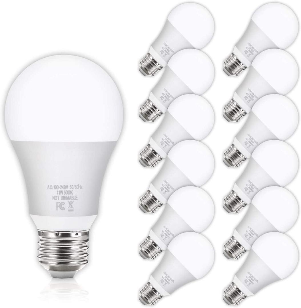 Yochoice LED Light Bulbs 100W Equivalent 1100 Lumens, A19 11W 5000K Daylight White Non-Dimmable, Super Bright No Flicker Standard E26 Edison Screw Bulbs for Home, Bedroom, Office Lamp, 12-Pack