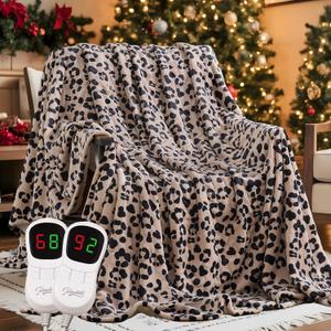 Homemate Heated Blanket Electric King Size - 100x90 Heating Blanket with 10 Fast Heat Levels 8 Hours Auto Off Ultra Soft Cozy Flannel Over-Heated Protection ETL Certification Keep Warming in Home (Leopard)