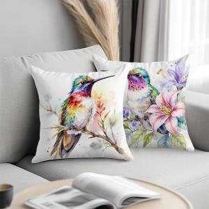 2 Pcs Colorful Bird Print Throw Pillow Covers 18x18 Inch, Floral Art Throw Pillows Square Cushion Covers, Watercolor Decorative Pillows for Couch Sofa Living Room Bedroom, Bird Lover Gifts 2