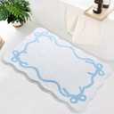 SHIYUE Scalloped Bow Bathroom Mat, Coquette Cute Non Slip Rug Aesthetic Preppy Microfiber Room Decor, Soft Bathtub Decoration(18"26" Sky Blue)