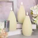 Silverstro Irregular Flameless Candles with Remote Control & Timer Function, Real Wax Flicker Battery Operated Candles for Home Party Wedding Nautical Christmas Ocean Decor - Set of 3(Ivory)