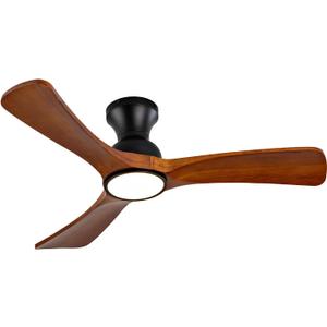 42 Inch Low Profile Ceiling Fans with Lights and Remote, Flush Mount Ceiling Fan with Lights, 3 Blades Solid Wood Walnut Hugger Easy Installation for Living Room, Bedroom, Farmhouse, Indoor